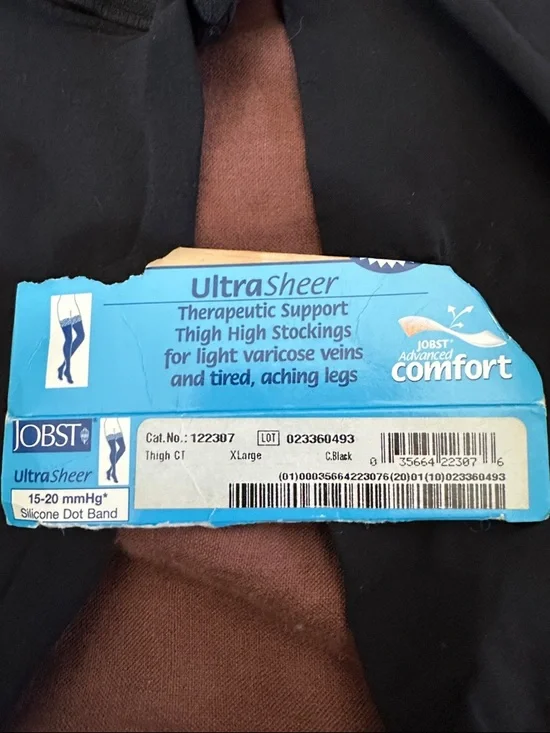 Duo med L & Jobst XL black thigh high, compression flight medical stockings - Picture 4 of 14